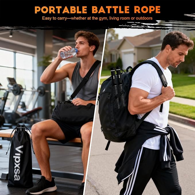 Adjustable Weights Cordless Battle Ropes,Portable Ropeless Battle Ropes for Home Gym with Storage Bag, Weighted Exercise Equipment for Low-Impact Workout, Strength & HIIT, for Men & Women