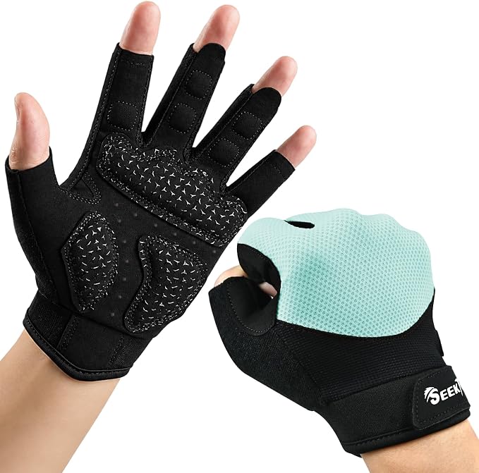 Seektop Breathable Workout Gloves Women & Men: Thick Padded Gym Gloves | Full Palm Protection, Excellent Grip for Gym Weight Lifting Fitness and Training, Exercise, Cycling