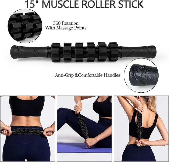 5 in 1 Foam Roller Set High Density Patented Foam Roller for Exercise | Foam Roller Massage Stick, Massage Ball, Resistance Band for Deep Muscle Massage Pilates Yoga Trigger Point Release Black