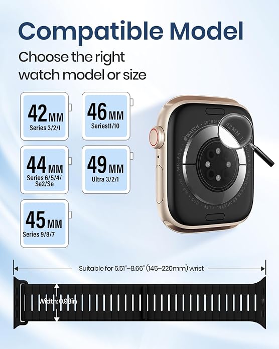 Magnetic Sport Bands Compatible with Apple Watch Bands for Men Women | Silicone Wristband 49mm 46mm 45mm 40mm 44mm 38mm 41mm 42mm, Replacement for iWatch Ultra Series 11 10 9 8 7 6 5 4 3 2 1 SE