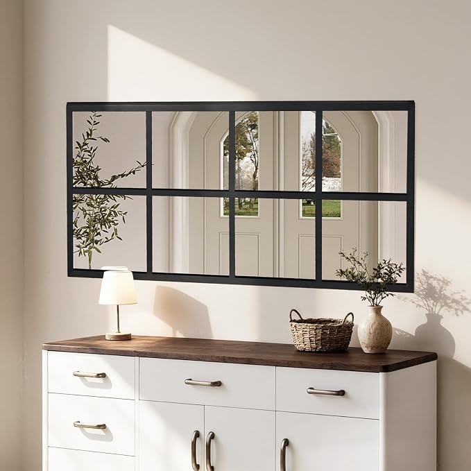 DUMOS Wall Mirror 16" x 32", Rectangle Window Pane Decorative Mirrors, Metal Framed Black Rectangle Wall Mounted Mirror for Bathroom, Bedroom, Entryway, 1 Pack