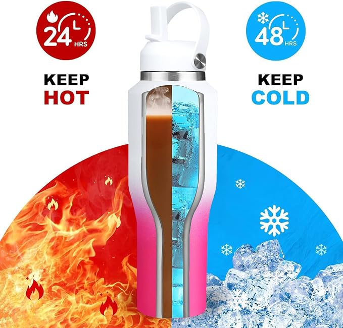 SENDESTAR 40oz Stainless Steel Water Bottle(Cold for 48 Hrs, Hot for 24 Hrs),Double Wall Vacuum Insulated Bottle with Straw Lid, Spout Lid and Flex Cap, Fit in Any Car Cup Holder