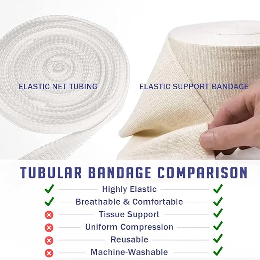 EVERLIT Elasticated Tubular Support Bandage | Stockinette Tubing for Small Arms, Knees, Large wrists Medium ankeltes| Light to Moderate Compression Bandage Roll For Tissue Support (Size D | 3" x 11 yd)