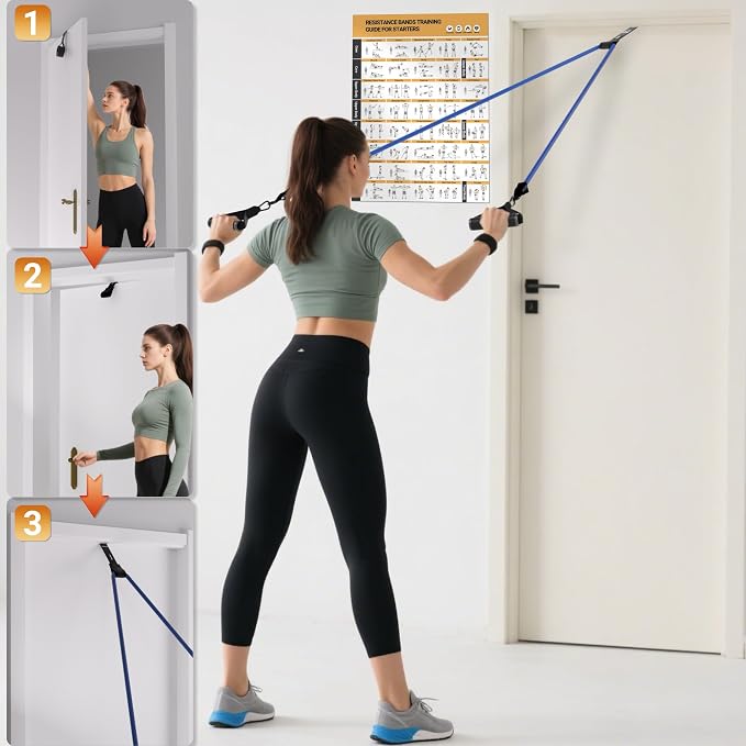 Readaeer Resistance Bands, Exercise Bands for Working Out with Handles | Resistance Bands with Handles, Door Anchor for Home Gym Full Body Strength Training, Muscle Tone, Yoga