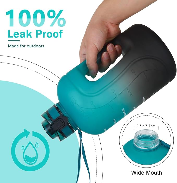 GEMFUL 3 Liter Water Bottle with Straw BPA-Free Sports Jug (Green/Black) | Leak-proof, Tracks Daily Intake, Great for Gym, Hiking, Camping, Home,Office, Travel, Women,Men