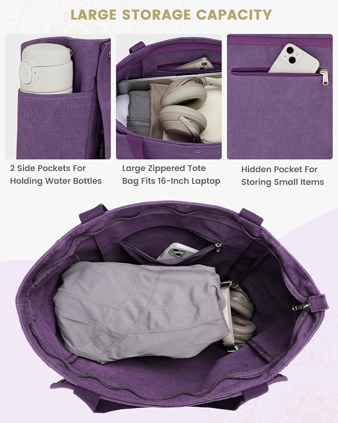 Gonex Yoga Mat Bag For Women Canvas Tote Pilates Gym Bag With Mat Carrier | Front-Opening Quick Access Mat Straps, Durable Cotton Canvas, Machine Washable, Bottle Holder Multi Pockets, Yoga Gym Travel