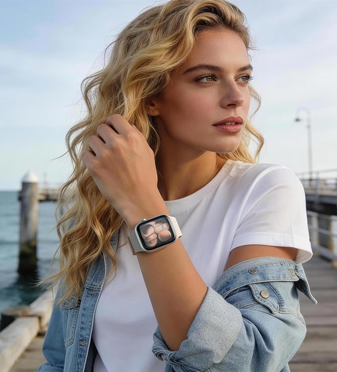 Magnetic Silicone Band Compatible with Apple Watch Band 42mm 41mm 40mm 38mm Series 11 10 9 8 7 6 5 4 3 & SE 3/2/1 Strong Magnetic Clasp, Waterproof & Adjustable (Starlight + Orange)