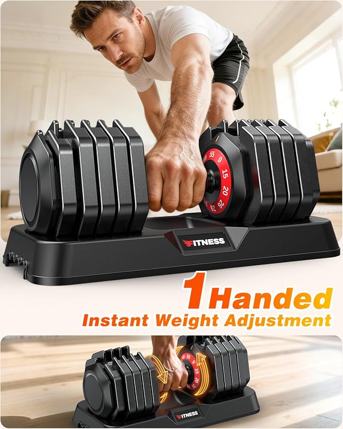 XDDIAS Adjustable Dumbbell Set for Home Gym Workout | 25 to 90 lbs, non-slip knurled grip, compact storage, one-hand adjustable