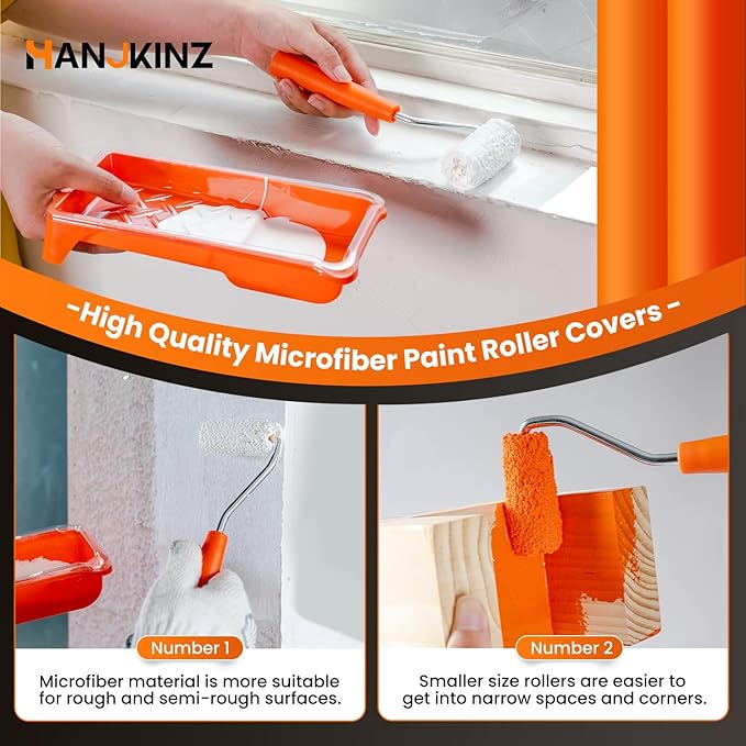 2 Inch Microfiber Paint Roller Kit, 20 Pack | Includes 20 Microfiber Covers with 3/8" Nap, Ideal for Walls, Doors, Cabinets, and Crafts, Mini Size for Touch-Up Work