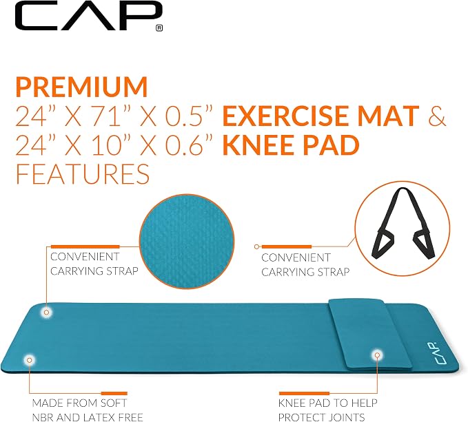 CAP Barbell 1/2-Inch High Density Exercise Yoga Mat with Strap | Multiple Options