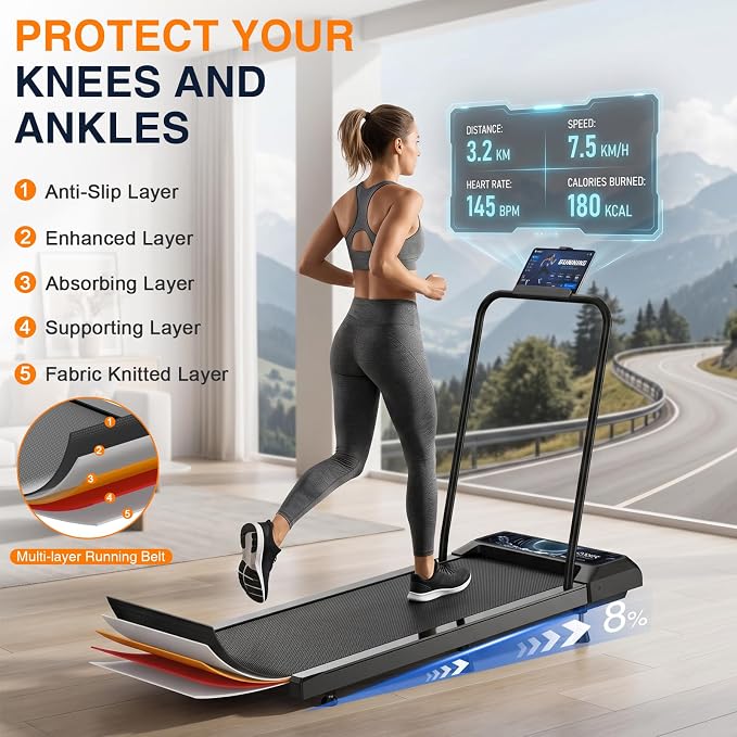 Walking Treadmill Pad with 0-8% Incline ，2.5HP 270 lbs，Compact Design—Fits Perfectly in Any Corner，Suitable for Home and Office Use