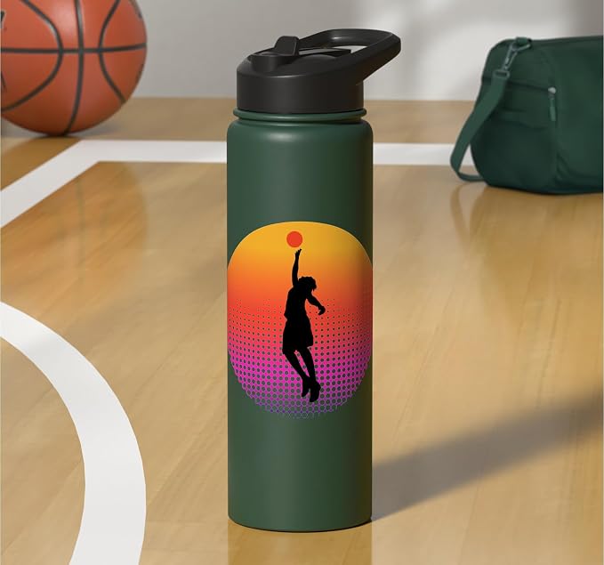 Basketball Game Hoop Slam Dunk Ball Retro Sunset Player Gift Stainless Steel Insulated Water Bottle