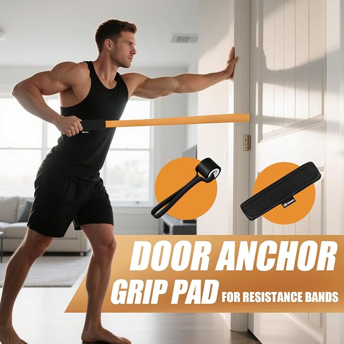 WHATAFIT Resistance Bands, Pull Up Assist Bands with Handles, Door Anchor | Natural Latex Rubber, Progressive Tension, Exercise Loop for Full-Body Fitness, Portable Gym Bag, Warm-Up & Stretch