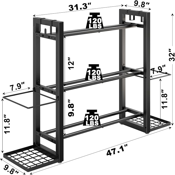 Adjustable Dumbbell Rack for Home Gym, Heavy-Duty Metal Stand | Adjustable 3-Tier Weight Rack Stores Dumbbells, Kettlebells and Yoga Mat, While Keeping Workout Accessories Neatly Organized