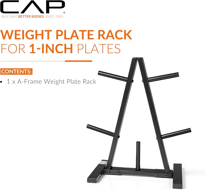 CAP Barbell 1-Inch Plate Tree Rack, Black | Heavy-duty plate tree, Space-saving storage, Organizes 1-inch standard weight plates, strength training Home gym equipment