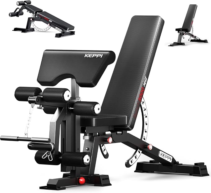Keppi Fitness FID Weight Bench - Bench3000 with Leg Extension and Curl | 79lb Frame Weight with 8 & 16 Gauge Material, Commercial Grade Attachment with Ergonomic Design, 12+3 Multi-Angle