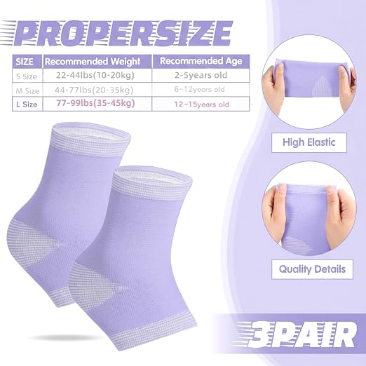 Tarpop 3 Pair Ankle Compression Sleeves for Kids Ankle Brace Compression Sleeves Foot Arch Sock for Girls Sports Running Dance Fitness Gymnastics(Purple,Large)