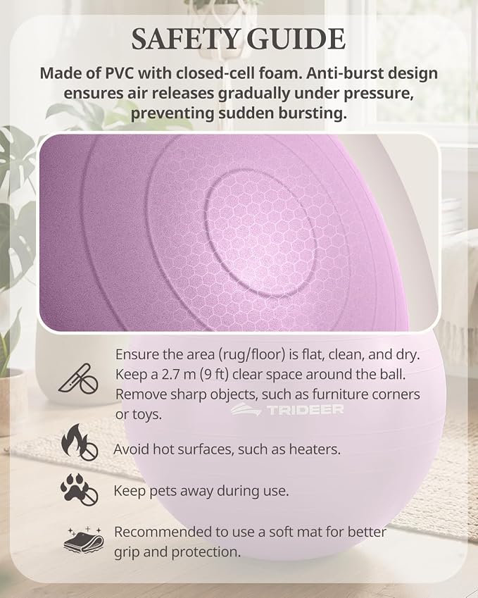 Trideer Yoga Ball for Exercise, Pilates, Core & Balance Training, Stability Ball for Pregnancy & Birthing Prep, Physical Therapy, Daily Stretching, Office Chair for Active Sitting, Quick Pump Included