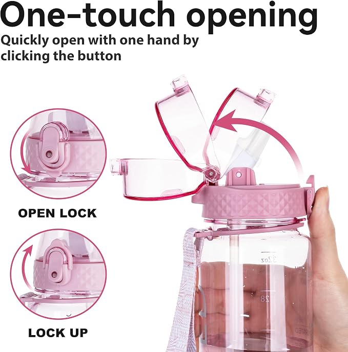 GOPPUS 32oz Clear Water Bottle with Straw & Time Marker, BPA-Free Tritan Leakproof Sports Water Bottle, Wide Mouth for Gym, Travel, Hiking, School & Office