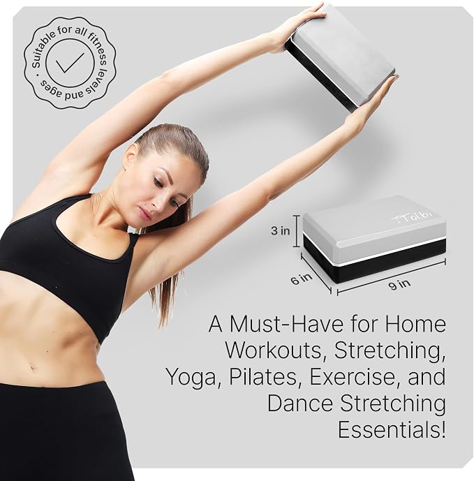 Yoga Blocks 2 Pack with Strap and Guide – Soft Non-Slip EVA Foam Blocks | High-Density Pilates Blocks for Home Workouts, Dance, Ballet, Gymnastics & Stretching Exercise, Dance Accessories and Gifts