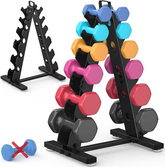 TomCare 6-Tier|5-Tier|4-Tier|2-Tier Dumbbell Rack Stand Only for Home Gym | Stable A-Frame, Fits 5–35 lb Dumbbells, Protective Padded Cradles, Adjustable Feet, Easy-Carry Handle (Stand Only)