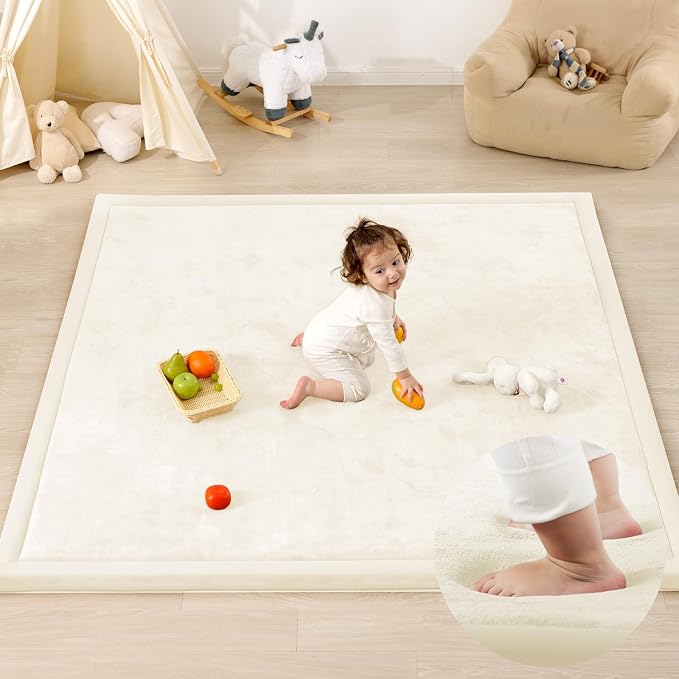 1.3" Thick Baby Play Mat for Floor,59x79 Large Memory Foam Tummy Time Mat | Soft Coral Velvet Nursery Rug, Non Slip for Crawling,Toddlers,Infants,Kids,Yoga & Tatami Style for Living Room