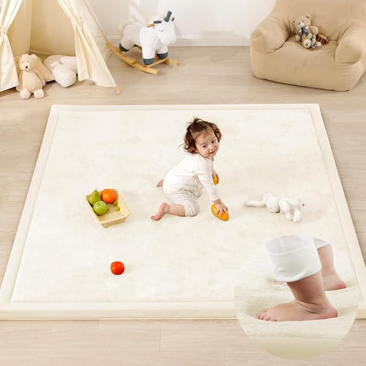 1.3" Thick Baby Play Mat for Floor,59x79 Large Memory Foam Tummy Time Mat | Soft Coral Velvet Nursery Rug, Non Slip for Crawling,Toddlers,Infants,Kids,Yoga & Tatami Style for Living Room
