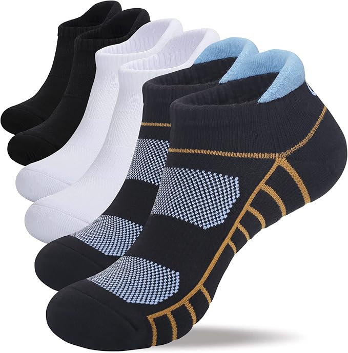 Lapulas Athletic Running Ankle Socks, Low Cut Cushioned Anti-Blister Tab Sports Socks Men Women 6Pairs