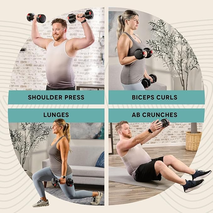 LifePro Adjustable Dumbbells, Single or 2pcs, Up to 55 lbs & 3-in1 option | Quick-change weight system with included rack — available in options from 2.5 to 55 lbs for every fitness level