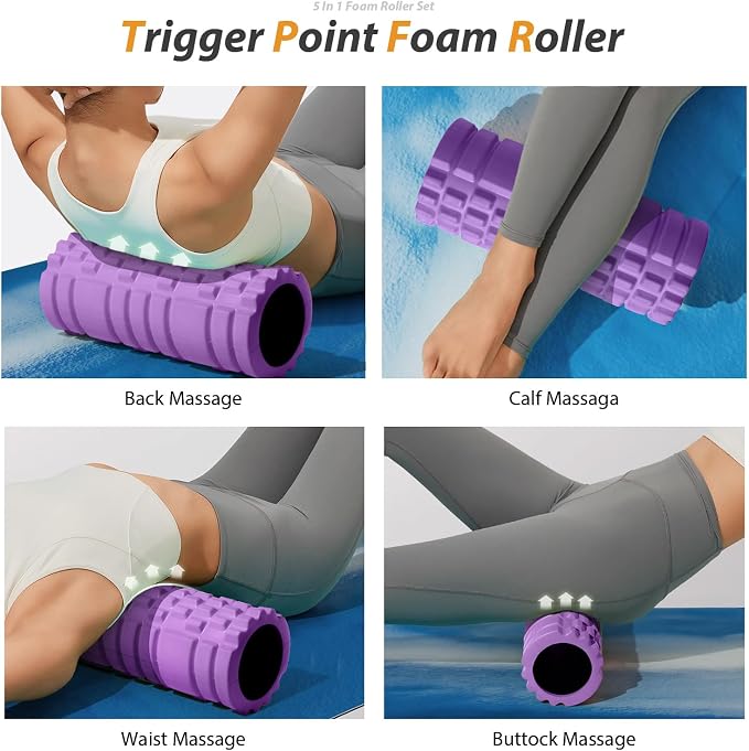 SUBCULTUREPICK 5 in 1 Foam Roller Set for Deep Tissue Muscle Massage | High Density Trigger Point Fitness Patented Exercise Roller, Muscle Stick, Massage Ball, Stretching Strap, for Whole Body