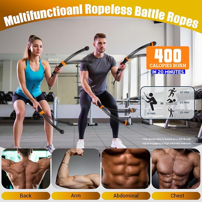 Portable Ropeless Battle Ropes, Adjustable Weights Cordless Battle Ropes for Home Gym with Storage Bag, Weighted Exercise Equipment for Low-Impact Workout, Strength & HIIT, for Men & Women