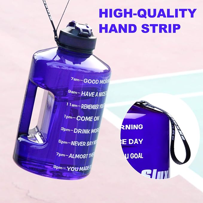 SLUXKE 1 Gallon Motivational Sports Water Bottle with Time Marker, BPA Free 128oz Leak Proof Jug, Black, Plastic, 128 ounces, Fitness, Sports, Outdoor Activities