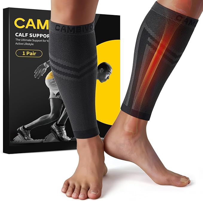 CAMBIVO Calf Compression Sleeve for Men Women Footless | Graduated Compression, Shin Splint Relief, Moisture Wicking, Running Standing Travel, 4D Knit Anti-Slip, Varicose Veins