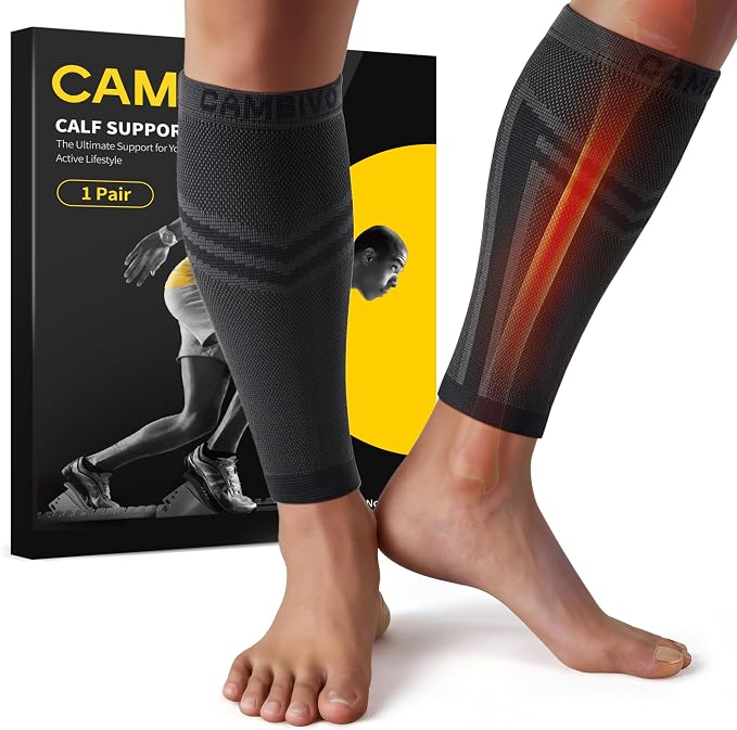 CAMBIVO Calf Compression Sleeve for Men Women Footless | Graduated Compression, Shin Splint Relief, Moisture Wicking, Running Standing Travel, 4D Knit Anti-Slip, Varicose Veins