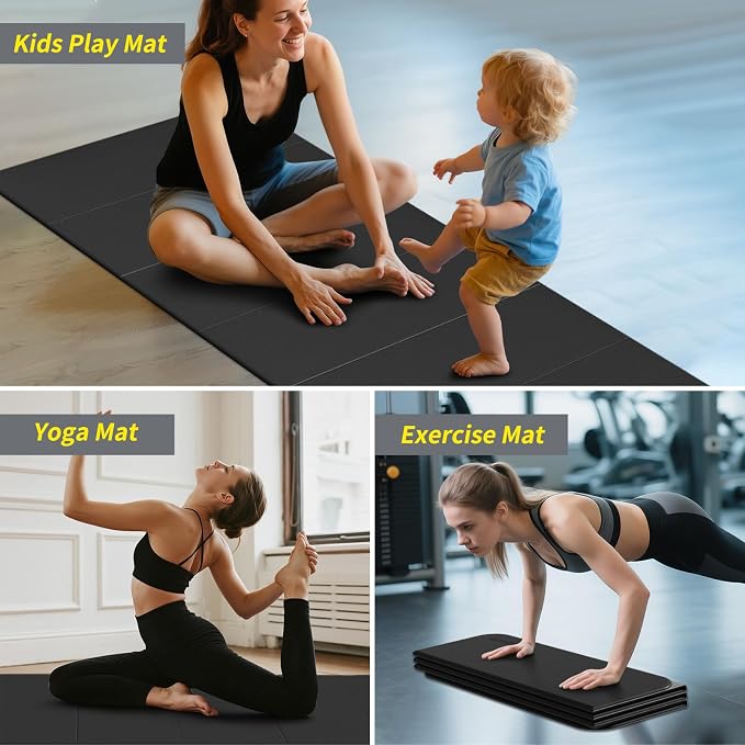 Foldable Yoga Mat Extra Large 74"×31.5" | Double-Sided Non-Slip,Extra Wide Foldable Design,8mm Extra Thick,Exercise Mat for Home, Studio and Travel Use