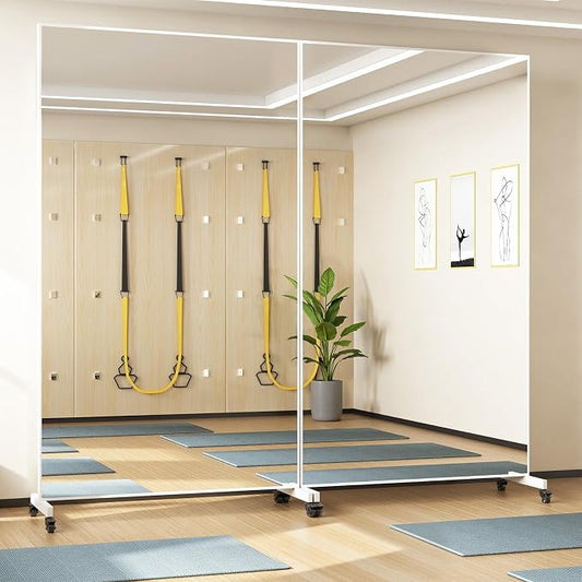 Home Gym Rolling Mirror 82"x44" – Extra Large Full Length Mirror with Wheels, Mobile Tempered Glass Floor Mirror, 360° Swivel, for Workout, Garage, Dance Studio, Yoga, Bedroom, White