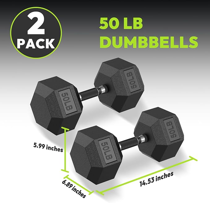 HANDBODE Rubber Encased Hex Dumbbell Pair, 2.5-65 lb | Non-Slip Handle Design for Secure & Comfortable Grip, Hand Weights for Strength Training, Fitness & Home Gym