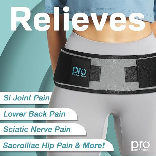 Pro Enrichment Sacroiliac SI Joint Hip Belt – USA Patented Lower Back Brace Support – Pelvic, Nerve, Sciatica Pain Relief. Adjustable Hip Brace, Non-Slip Si Belt for Women & Men (Regular)
