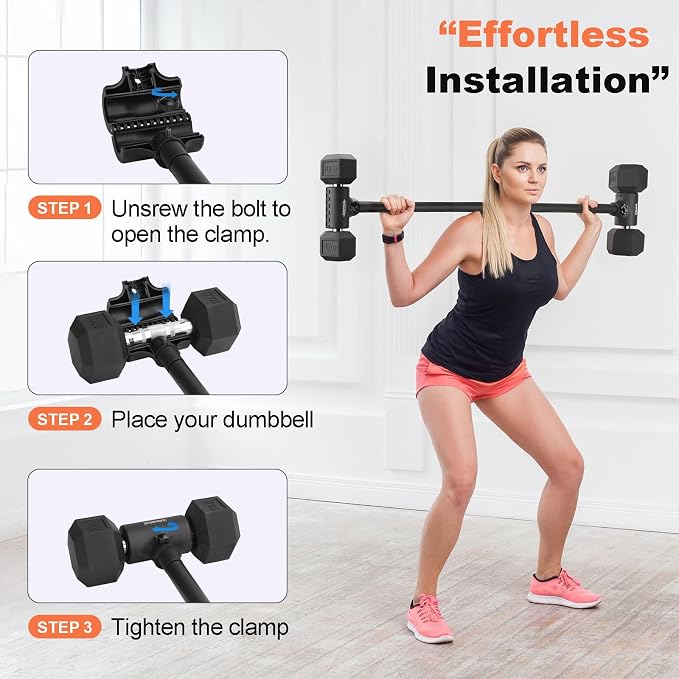 Dumbbell to Barbell Converter, Transform Dumbbells to Barbell Bar, Dumbbell Barbell Converter for Home Gym, Adjustable to 200 lb Capacity