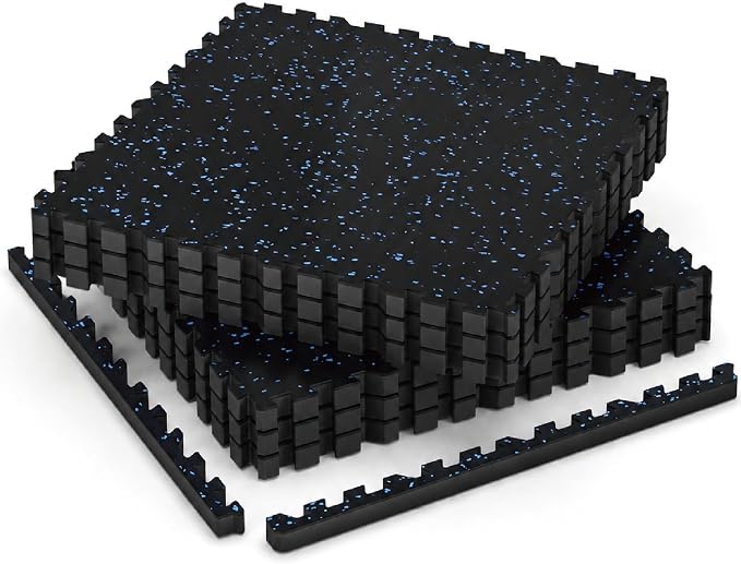 AIRHOP 1" Ultra-Thick 24 Sq Ft Rubber Top Gym Flooring for Home Gym | 6 Tiles, High Density EVA Foam, Waterproof & Non-Slip Rubber, Interlocking Puzzle Mats, Heavy Duty Floor Protection, 24"x24"