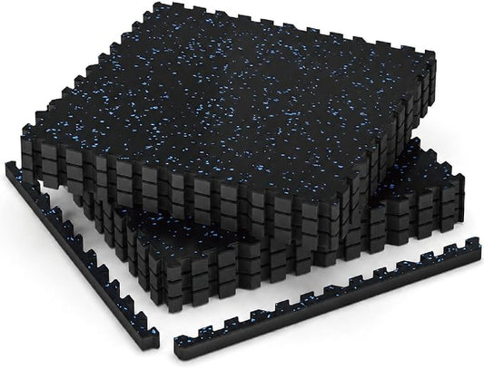 AIRHOP 1" Ultra-Thick 24 Sq Ft Rubber Top Gym Flooring for Home Gym | 6 Tiles, High Density EVA Foam, Waterproof & Non-Slip Rubber, Interlocking Puzzle Mats, Heavy Duty Floor Protection, 24"x24"