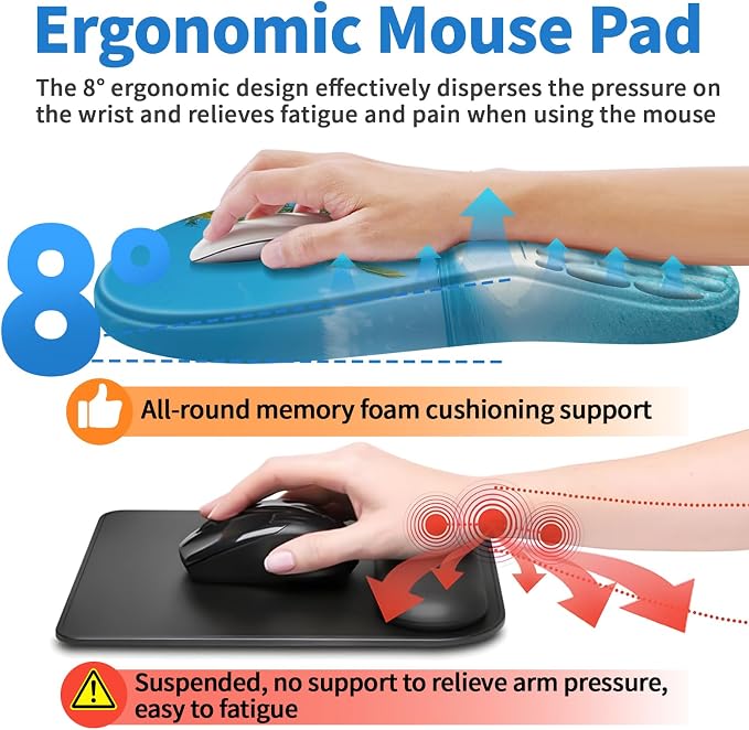 YIWEI Ergonomic Mouse Pad with Wrist Rest for Carpal Tunnel Pain Relief | Memory Foam Wrist Support,Non-Slip Rubber Base, Keyboard Computer Mousepad,Lycra Cloth Surface,Gaming Home Office