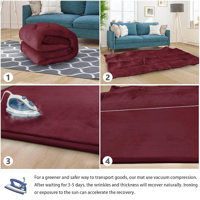 Baby Play Mat for Floor Nursery Muscle Mat Area Playroom Rug 39"x59" Elastic Foam 1.3" Thick Crawling Mat for Babies,Toddlers, Infants,Kids (Burgundy)