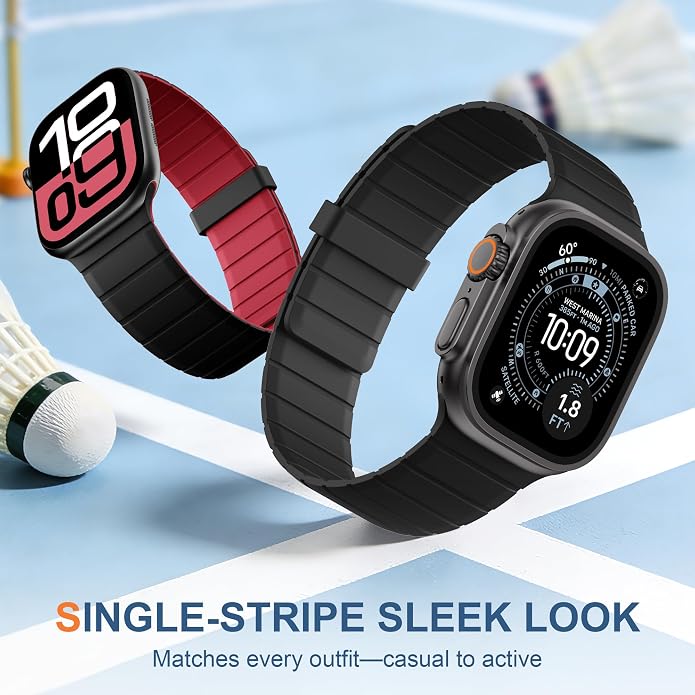 SNBLK Magnetic Band Compatible with Apple Watch Bands for Men 44mm 45mm 46mm 49mm 42mm 41mm 40mm 38mm Women, Secure Silicone Sport Loop Magnet Strap for iWatch Ultra 3 2 1 SE Series 11 10 9 8 7 6 5 4
