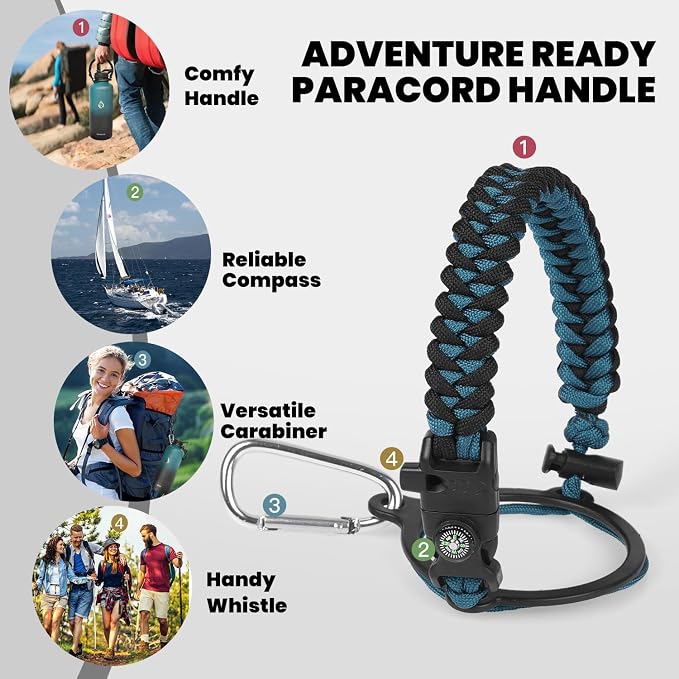 RAYMYLO Insulated Water Bottle 87 oz, Triple Wall Vacuum Stainless Steel (Cold for 48 Hrs), Leak Proof & Non-BPA, Modern Water Flask Jug with Paracord Handle & Straw Spout Lids, Indigo/Black | Cold for 48 Hrs), Leak Proof & Non-BPA, Modern Water Flask ...