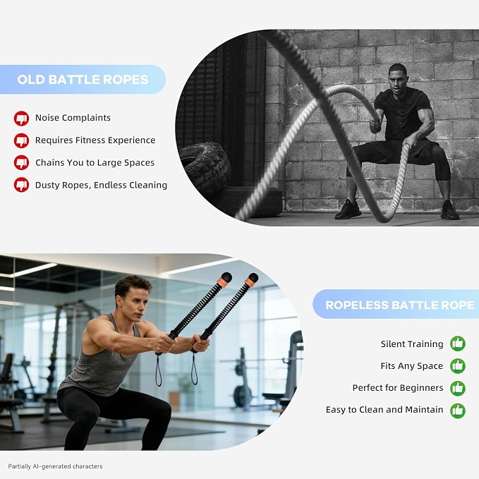 Cordless Battle Ropes with Adjustable Resistance Springs | Ultra-Portable Cordless Battle Ropes