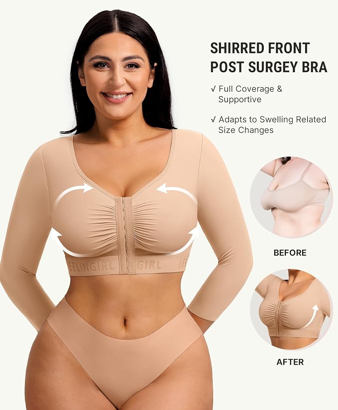 FeelinGirl Arm Compression Sleeve Women Post Arm Lipo Shaper | Front Closure, Compression Bra with Sleeves, Breast Lift, Back Smooth, Post Augmentation Lymphedema Recovery