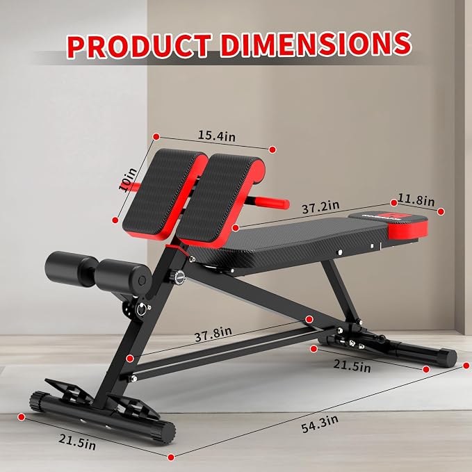 K KINGKANG Weight Bench,Load 1000LBS Roman Chair for Home Gym | Multi-Function Adjustment(10+7+4+4),for Bench Press/Sit-up/Back,Carbon Steel Frame with 2 Rear Wheels