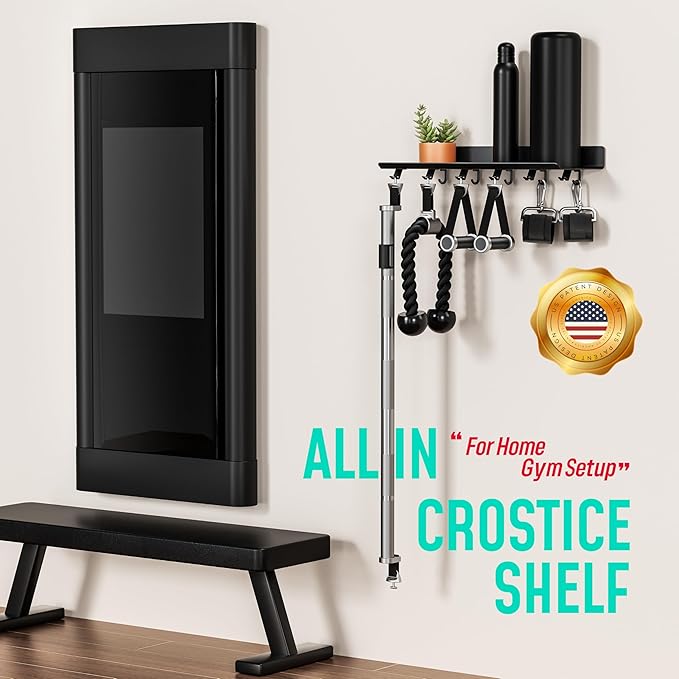 1-Tier Floating Shelf Compatible with Tonal 1 & 2 Accessories | Home Gym Storage Rack, Wall Mount Gym Organizer, Workout Metal Holder, T-Bracket Lock Adapters Hanger, US Patent Holding