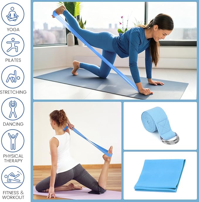 Foldable Yoga Mat and Blocks Set for Women with 2 Pack Yoga Blocks and Strap,Thin Non Slip Pilates Mat with Bag, Home Workout Equipment Essentials Starter Kit for Beginners Full Body Toning